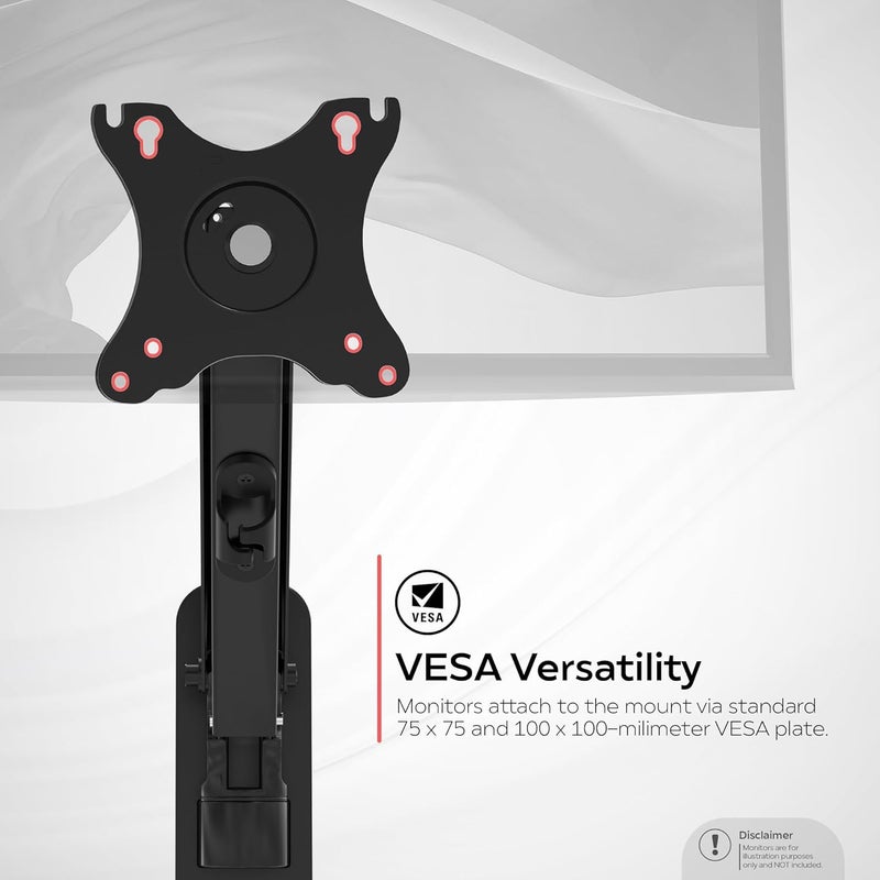 CTA Digital Single Monitor Premium Wall Mount for 17" - 27" Computer Screens - Flexible tilt 75x75-100x100 VESA Monitor Arm - Holds Monitors Up to 15.4Lbs - (ADD-AVWMB) - Image 3